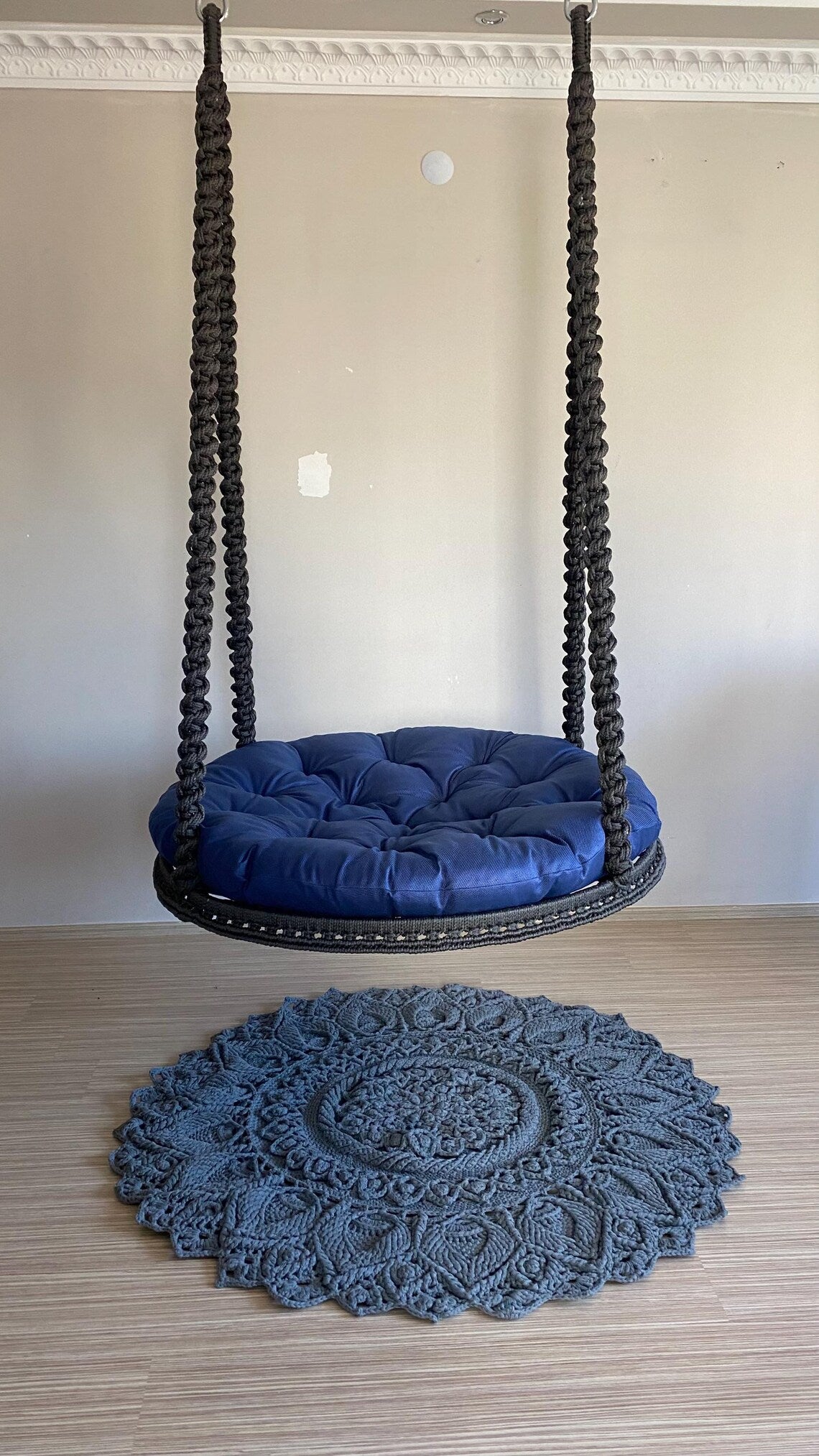 Round Macrame Swing Chair With Mattress For Adults - Leechoo